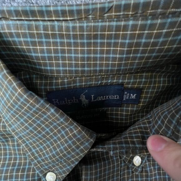 Ralph Lauren Button Up Shirt Adult Cotton Long Sleeve Medium Green Check Classic - Picture 5 of 11